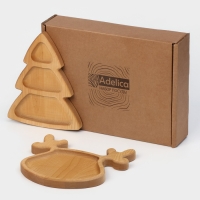 Подарочный набор посуды Adelica «Новогодний олень», менажница ёлка 22×18 см, тарелка 22×20 см, берёза Подарочный набор посуды Adelica «Новогодний олень», менажница ёлка 22×18 см, тарелка 22×20 см, берёза