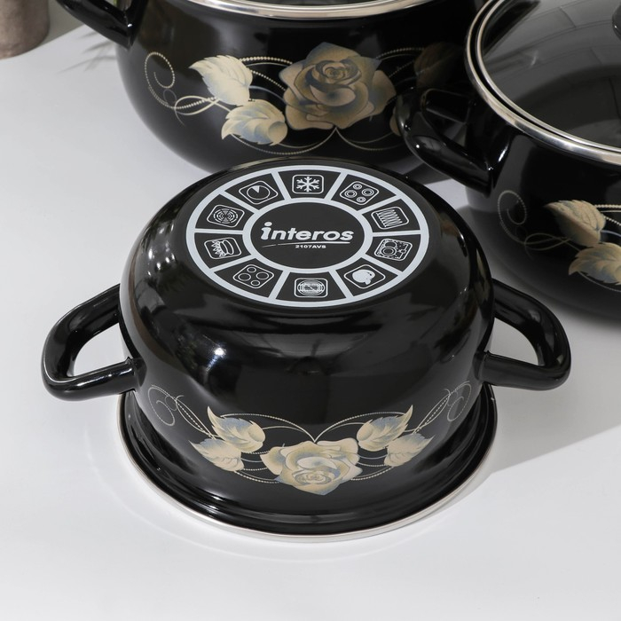 Набор кастрюль &laquo;Чёрное золото&raquo;, 3 предмета: 2,1 л, 3,1 л, 4 л, крышки, индукция, цвет чёрный