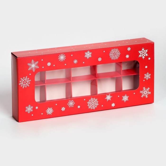 Новый год. Коробка под 10 конфет Новый год. Коробка под 10 конфет "Снежинки", 9,8 х 22 х 3,5 см, кондитерская упаковка