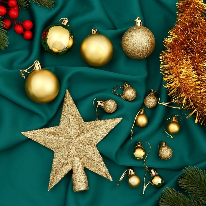 Набор украшений пластик 54 шт "Звёздное небо" мишура 2,5 см, золото