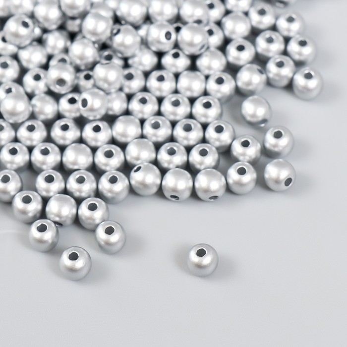 Набор бусин Набор бусин "Рукоделие" пластик, диаметр 6 мм, 25 гр, серебряный