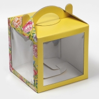 Коробка кондитерская с окном, сундук, упаковка, &laquo;Акварельные цветы&raquo; 20 х 20 х 20 см