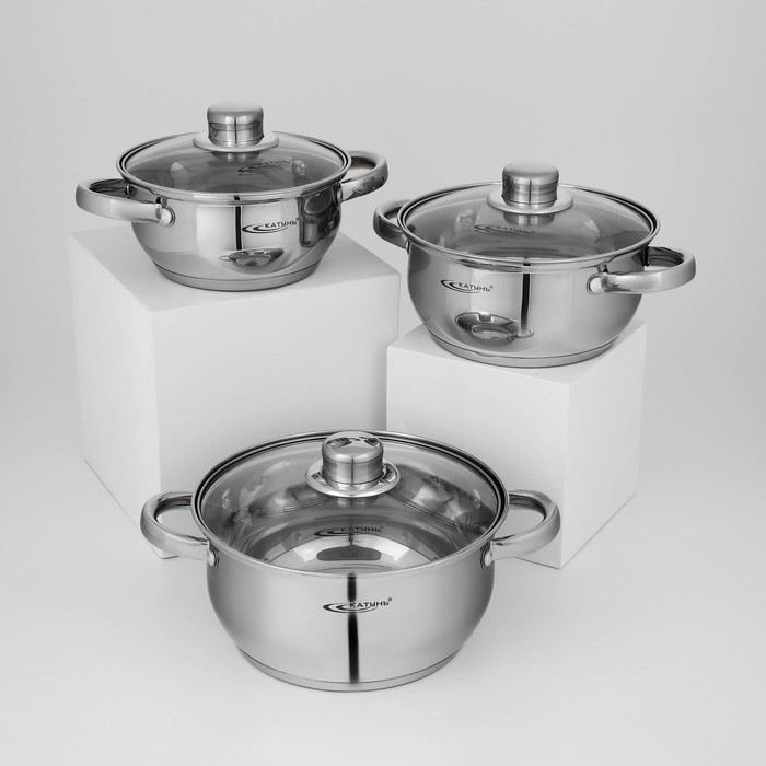 Набор кастрюль &laquo;Гретта&raquo;, 3 предмета: 1,6 л, 2,2 л, 3,2 л, капсульное дно, индукция