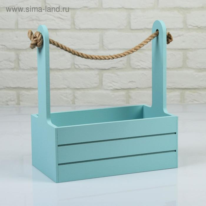 Кашпо деревянное 25.5×15×30 см Кашпо деревянное 25.5×15×30 см "Аром", ручка канат, серо-голубое