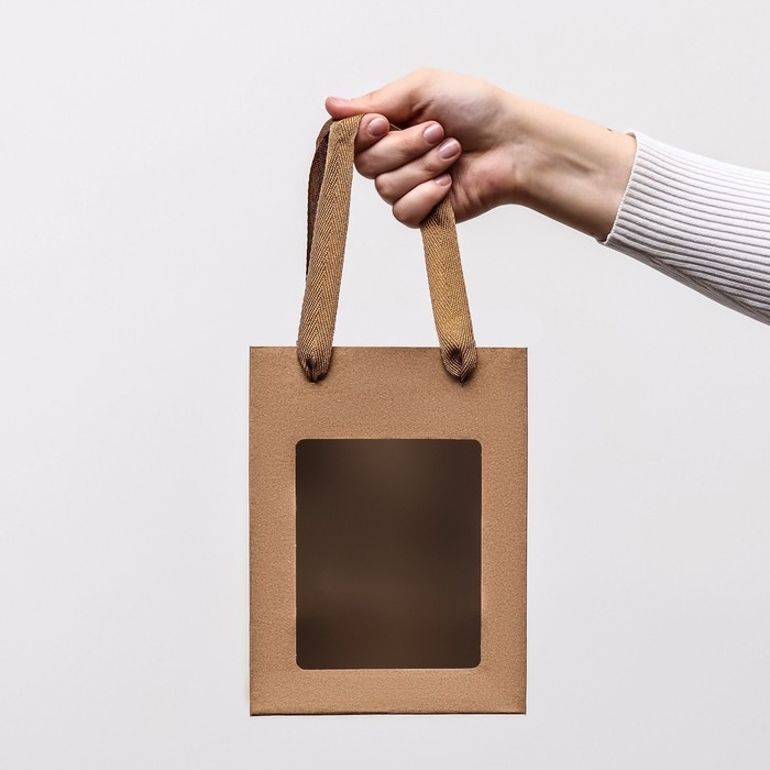 Пакет подарочный, с окном, 20 х 15 х 10 см, крафт, 1шт Пакет подарочный, с окном, 20 х 15 х 10 см, крафт, 1шт