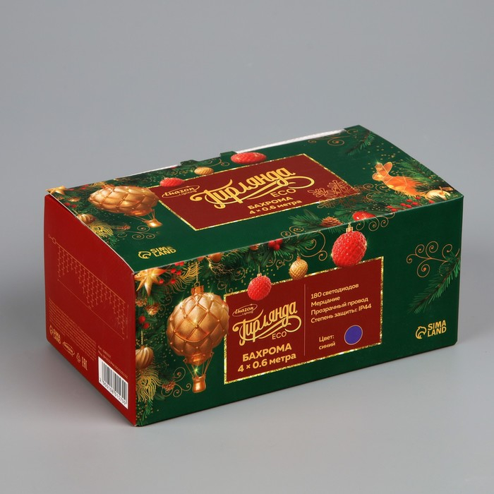 Гирлянда &laquo;Бахрома&raquo; 4 &times; 0.6 м, IP44, прозрачная нить, 180 LED, свечение синее, мерцание белым, 220 В