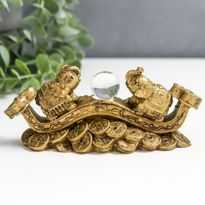 Нэцке полистоун под бронзу Нэцке полистоун под бронзу "2 слона на жезле Жуи с кристаллом" 5х4,5х12,5 см 222768