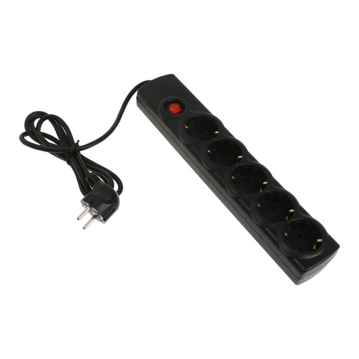 Сетевой фильтр Luazon Lighting, 5 розеток, 1,5 м, 2200 Вт, 3х0.75 мм2, 10 A, 220 В, c предохранителем, черный