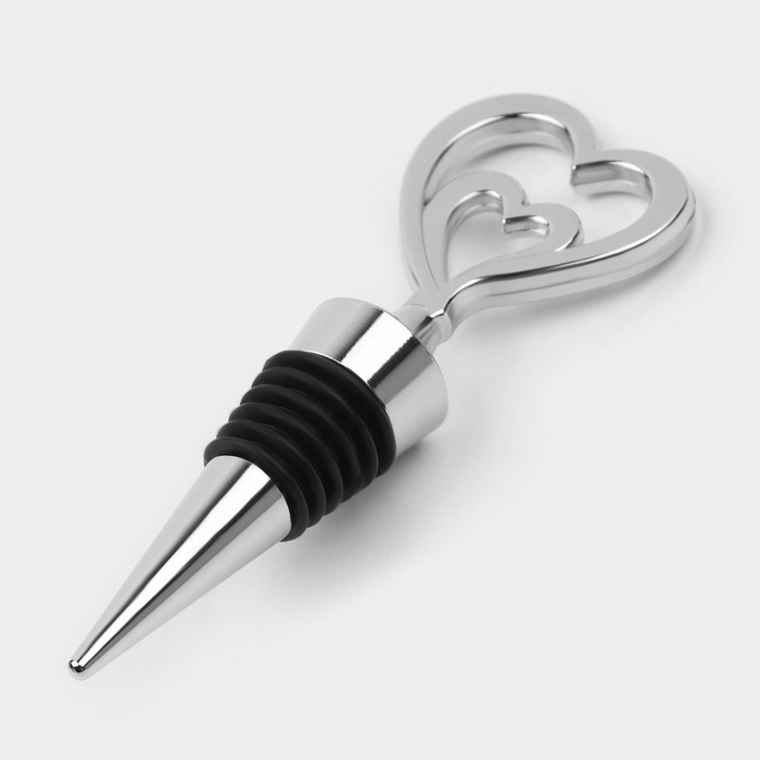 Пробка для бутылки Доляна &laquo;Двойное сердце&raquo;, 11,5 см, цвет серебристый