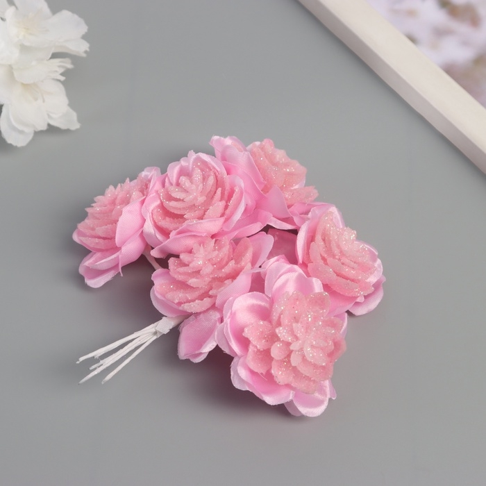 Декор для творчества "Камелия" розовый (1 набор=1 букет) в букете 6 шт 4х11 см