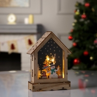 Светодиодная фигура &laquo;Домик со Снеговиком&raquo; 16 &times; 11 &times; 4.5 см, дерево, батарейки АААх2 (не в комплекте), свечение тёплое белое