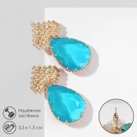 Серьги со стразами &laquo;Эдем&raquo; сердца, цвет голубой в золоте