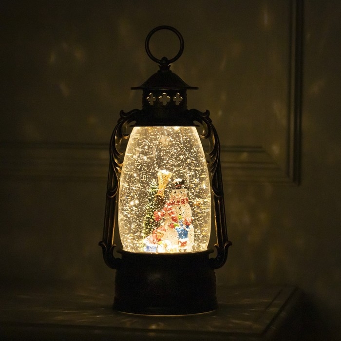 Светодиодная фигура &laquo;Фонарь с детьми и снеговиком&raquo; 15 &times; 30 &times; 12.5 см, пластик, батарейки ААх3 (не в комплекте), USB, свечение тёплое белое