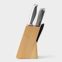 Набор ножей кухонных на подставке Доляна &laquo;Металлик&raquo;, 7 предметов: 5 ножей, мусат и ножницы, цвет серебристый