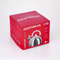 Чайник со свистком из нержавеющей стали Доляна &laquo;Чёрная ночь&raquo;, 3 л, фиксированная ручка, цвет хромированный