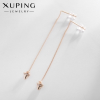 Серьги висячие со стразами XUPING протяжки, искры, цвет белый в розовом золоте