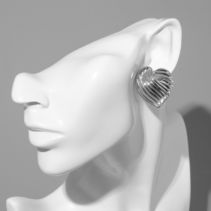 Серьги металл &laquo;Сердца&raquo; лист, цвет серебро