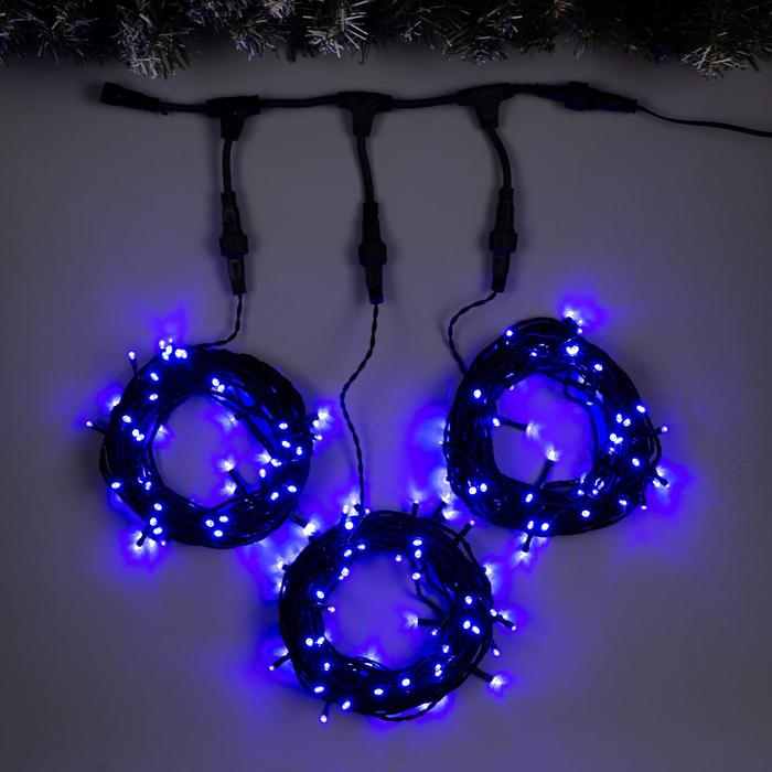 Гирлянда &laquo;Клип-лайт&raquo; 3 нити по 10 м, IP44, УМС, тёмная нить, 198 LED, свечение синее, 8 режимов, 24 В