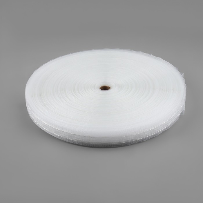 Шторная лента классическая, органза, 2,5 см, 100 &plusmn; 1 м, цвет прозрачный/белый