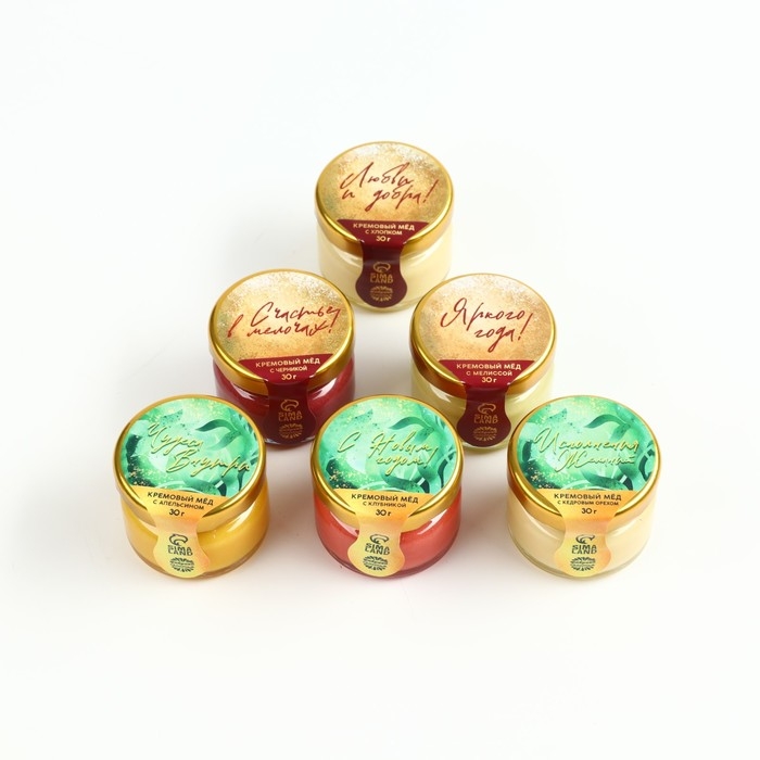 Подарочный набор &laquo;Золотого года&raquo;: чай с ванилью и карамелью 50 г., крем-мёд (6 шт. x 30 г.)