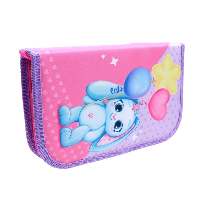 Пенал 1 секция, 130 х 210 х 40 мм, 2 откидные планки, тканевый, Calligrata TOP, Content "Зайка"