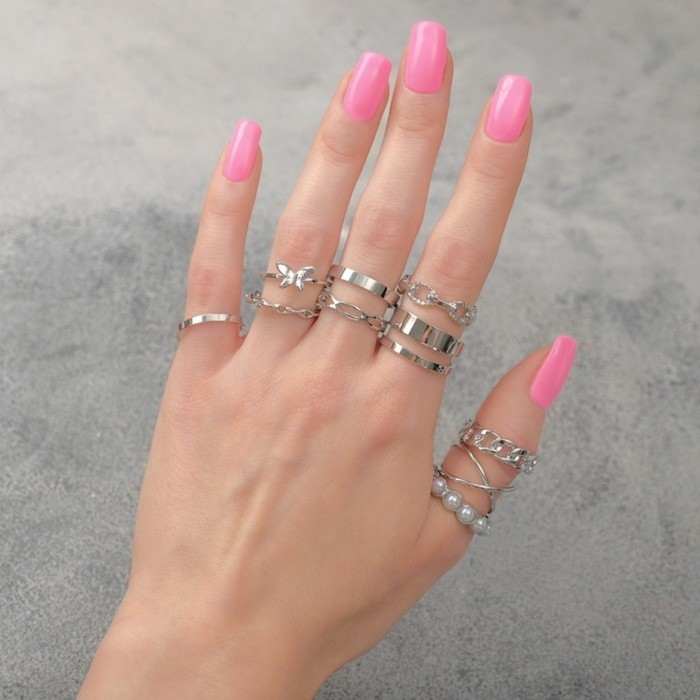 Набор колец 10 штук &laquo;Тренд&raquo; леди, цвет белый в серебре, размер МИКС