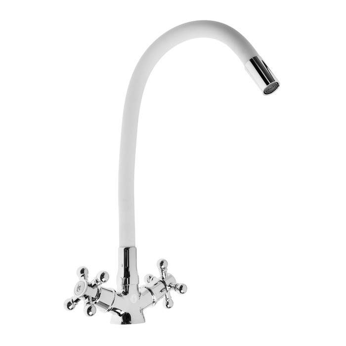 Смеситель для кухни "ЦС-СМ СМ511711", двухвентильный, гибкий излив, латунь, серый