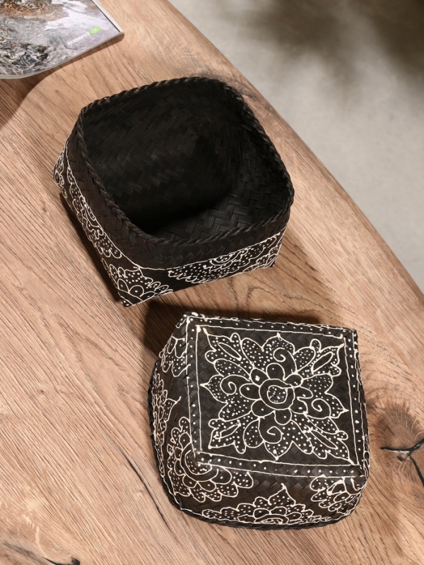 Корзинка плетеная "Бонтанг" бамбук 16х16х12 см, тёмная