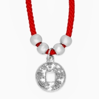 Браслет-оберег &laquo;Красная нить&raquo; одна монета, цвет чернёное серебро, 20 см