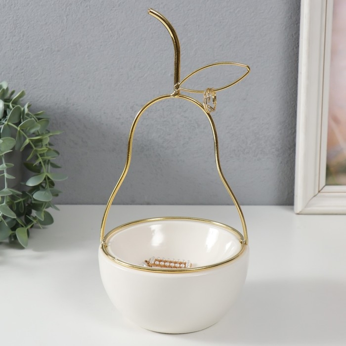Сувенир керамика, металл подставка Сувенир керамика, металл подставка "Груша" белая с золотом 13х13х25,5 см