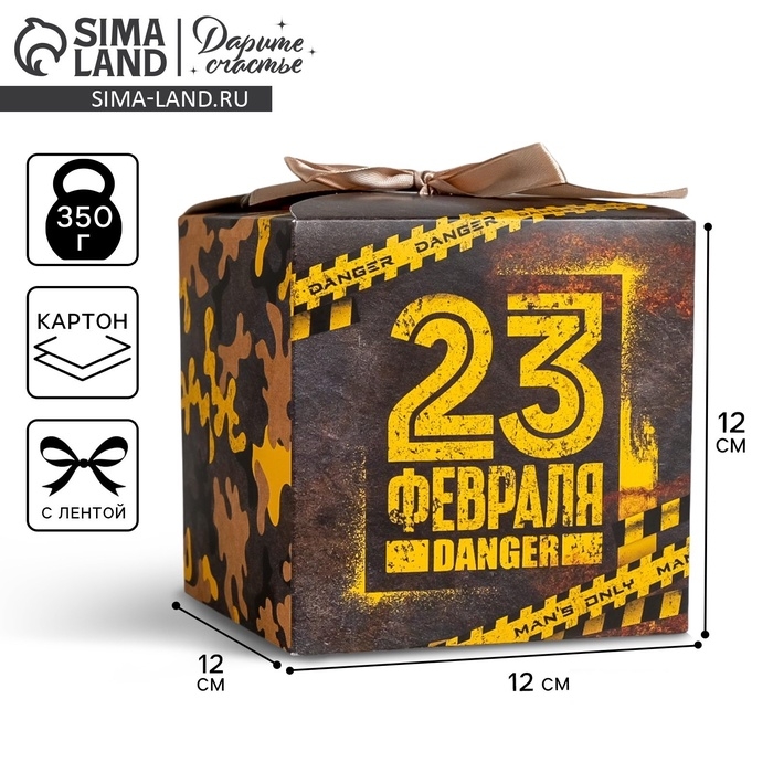 Коробка подарочная складная, упаковка, &laquo;С 23 февраля!&raquo;, 12 х 12 х 12 см