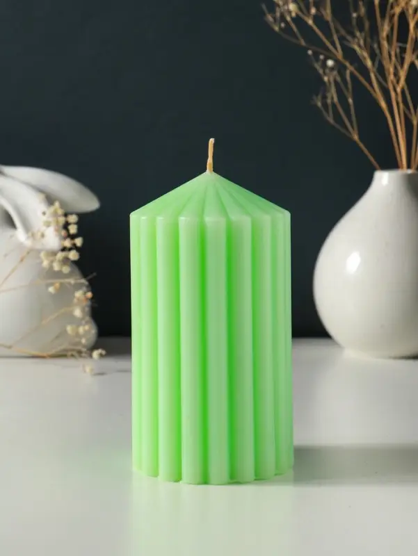 Свеча-цилиндр 7х14 см, 370 гр, рифлёная, мята