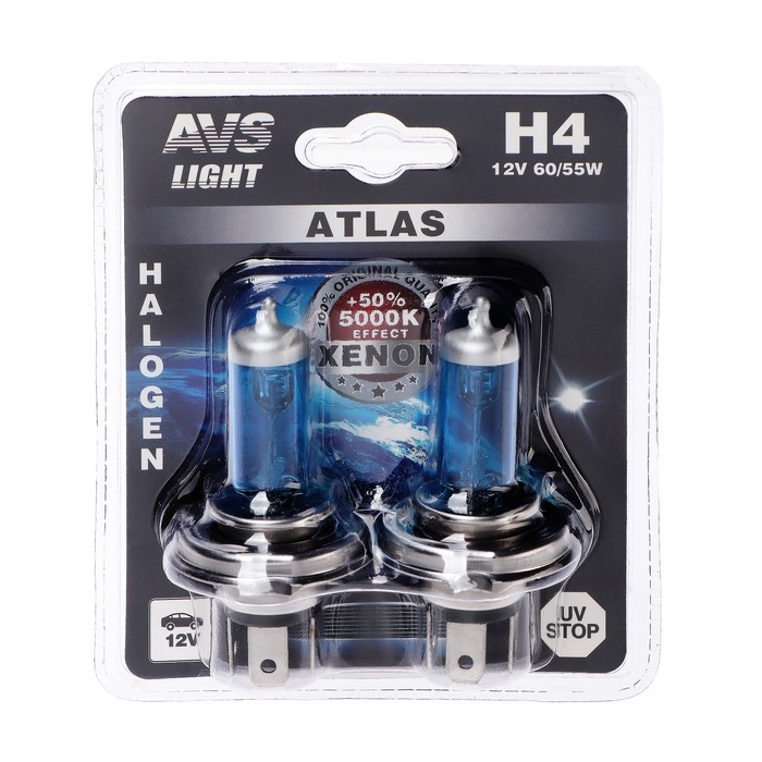 Галогенная лампа AVS ATLAS, H4, 12 В, 60/55 Вт, набор 2 шт Галогенная лампа AVS ATLAS, H4, 12 В, 60/55 Вт, набор 2 шт