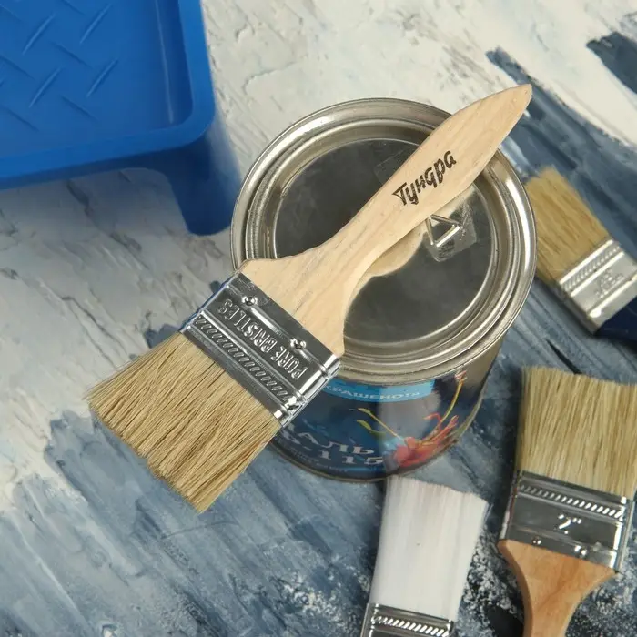 Кисть плоская ТУНДРА, смешанная щетина, деревянная рукоятка, 2", 50 мм