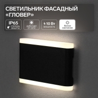 Светильник фасадный &laquo;Гловер&raquo;, FSD-031, 10 Вт, 4000К, IP65, 220 В, пластик, черный