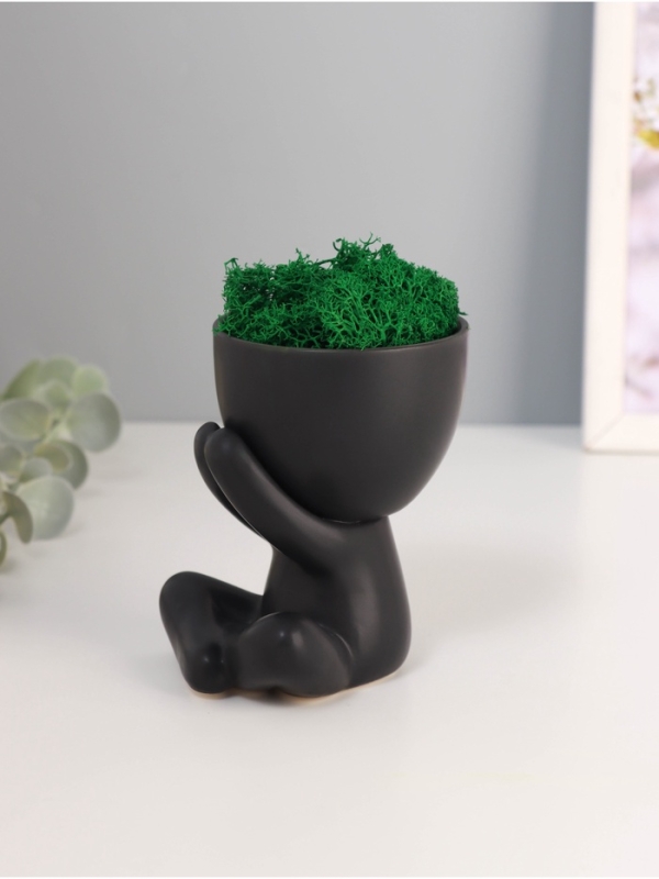 Кашпо керамика "Мистер Грин" любитель тишины 10*7,5*8 см черный