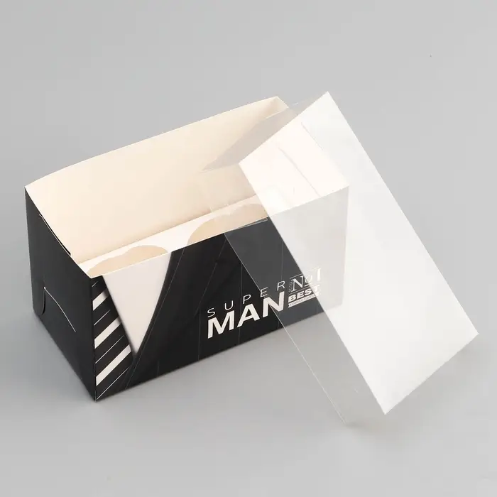 Коробка для 2 капкейка с прозрачной крышкой, &laquo;Мужская&raquo;, 16&times;8&times;10 см