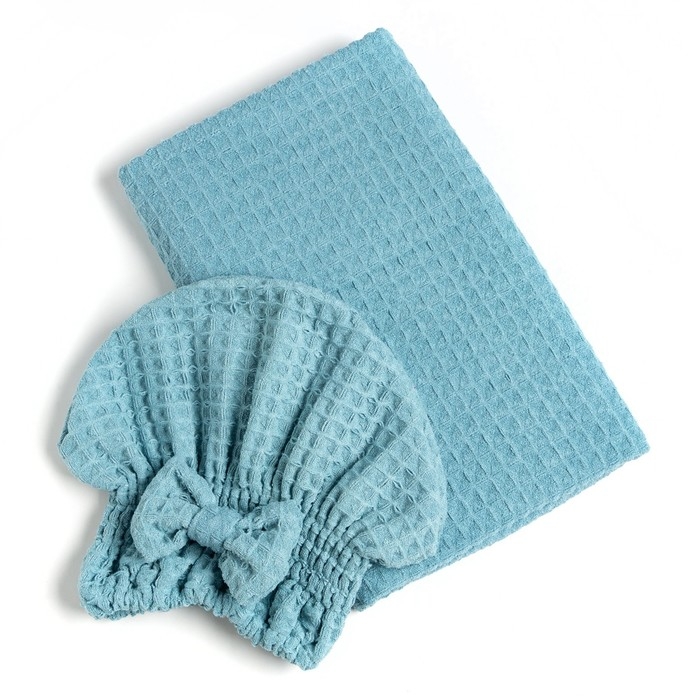 Набор для бани и ванной Этель &laquo;Вафля&raquo; полотенце 70*140 см+чалма 21*25 см, цв.синий