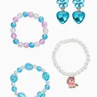 Комплект детский &laquo;Выбражулька&raquo; 4 предмета,3 браслета, 1 клипсы, единорог, сердце, цветной