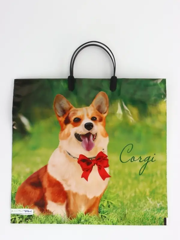 Пакет "Корги, полиэтиленовый, пластиковая ручка 37х35 см 90 мкм