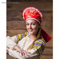 Кокошник &laquo;Красный с узором&raquo;, атлас, завязка на бант