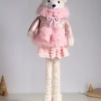 Кукла интерьерная "Медведица в розовом пуховике" раздвижная 37-65 см 23х16х37 см