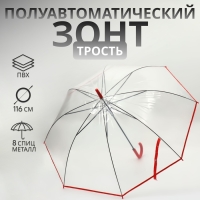 Зонт - трость полуавтоматический «Стиль», 8 спиц, R = 51/58 см, D = 116 см, цвет красный Зонт - трость полуавтоматический «Стиль», 8 спиц, R = 51/58 см, D = 116 см, цвет красный