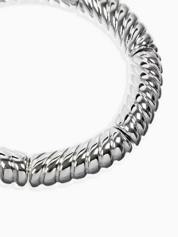 Браслет пластик на резинке "Стиль" резной, цвет серебро