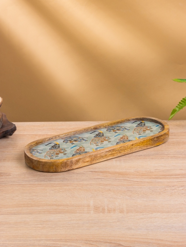 Набор розеток на подносе "Мудрый слон" (3 шт) дерево манго 33,5х13х6,5 см