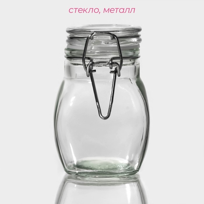 Банка для хранения сыпучих Доляна &laquo;Овал&raquo;, 100 мл, 5.5&times;9 см, с бугельным замком, стекло