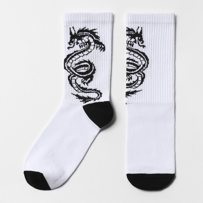 Носки, цвет белый/черный дракон, р-р 31 Носки, цвет белый/черный дракон, р-р 31