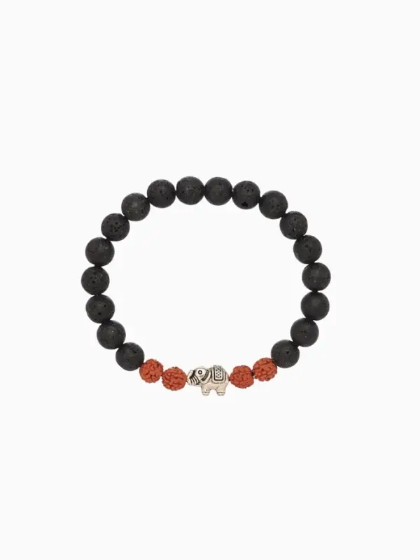 Браслет "Слоник" лава, рудракша, длина 18 см, цв. чёрный, коричневый