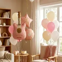 Воздушные шары "Розовая гитара" фольга, латекс, набор 12 штук