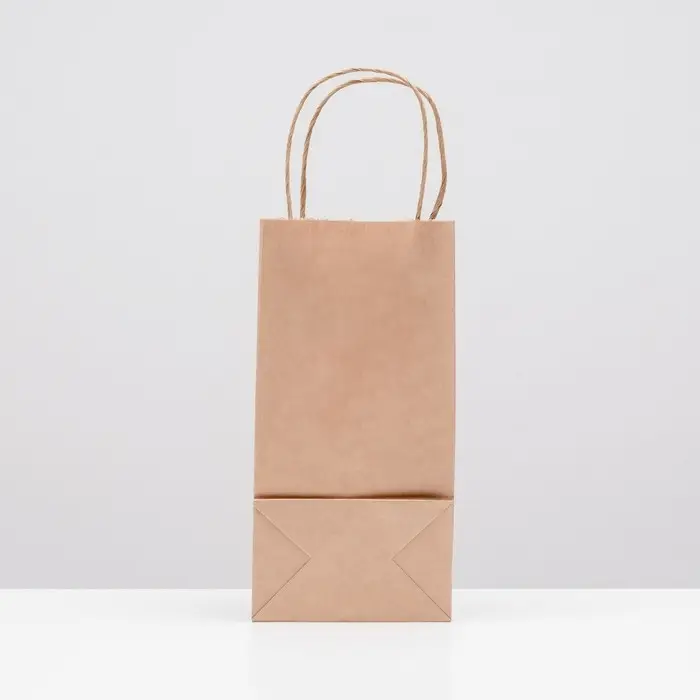 Пакет крафт без печати, круглая ручка 12&times;8&times;24 см